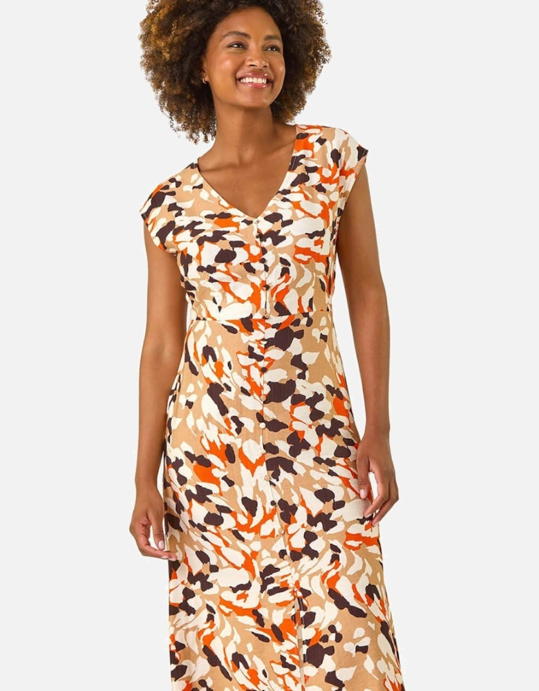 Geo Print Button Detail Midi Dress