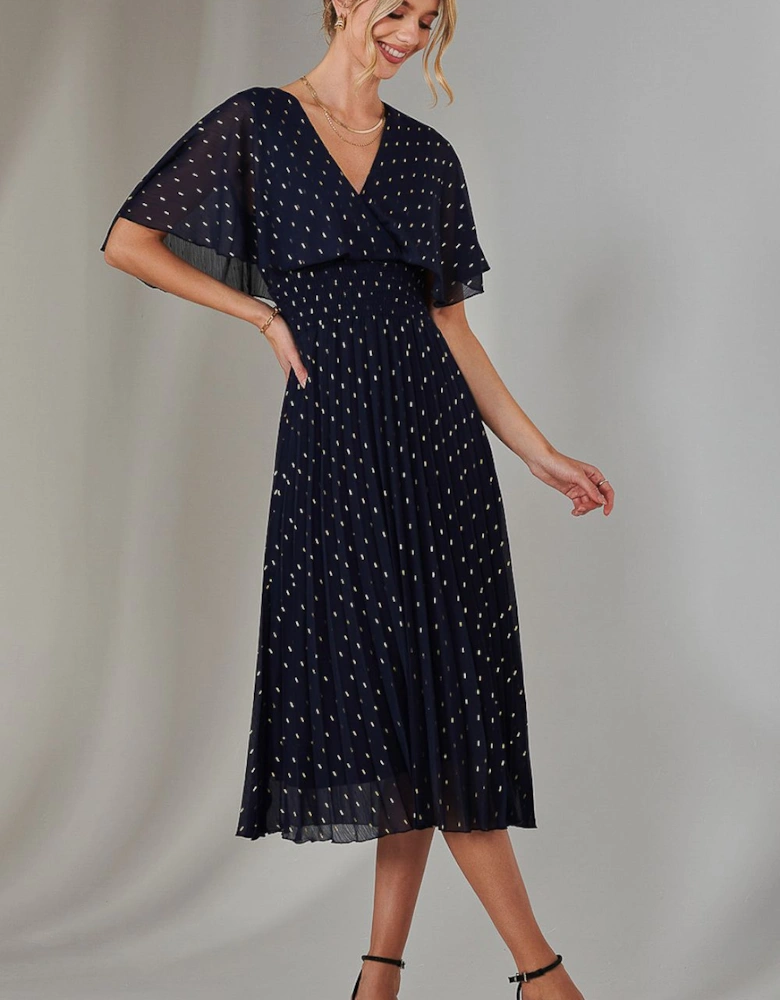 Metallic Spot Chiffon Pleated Dress