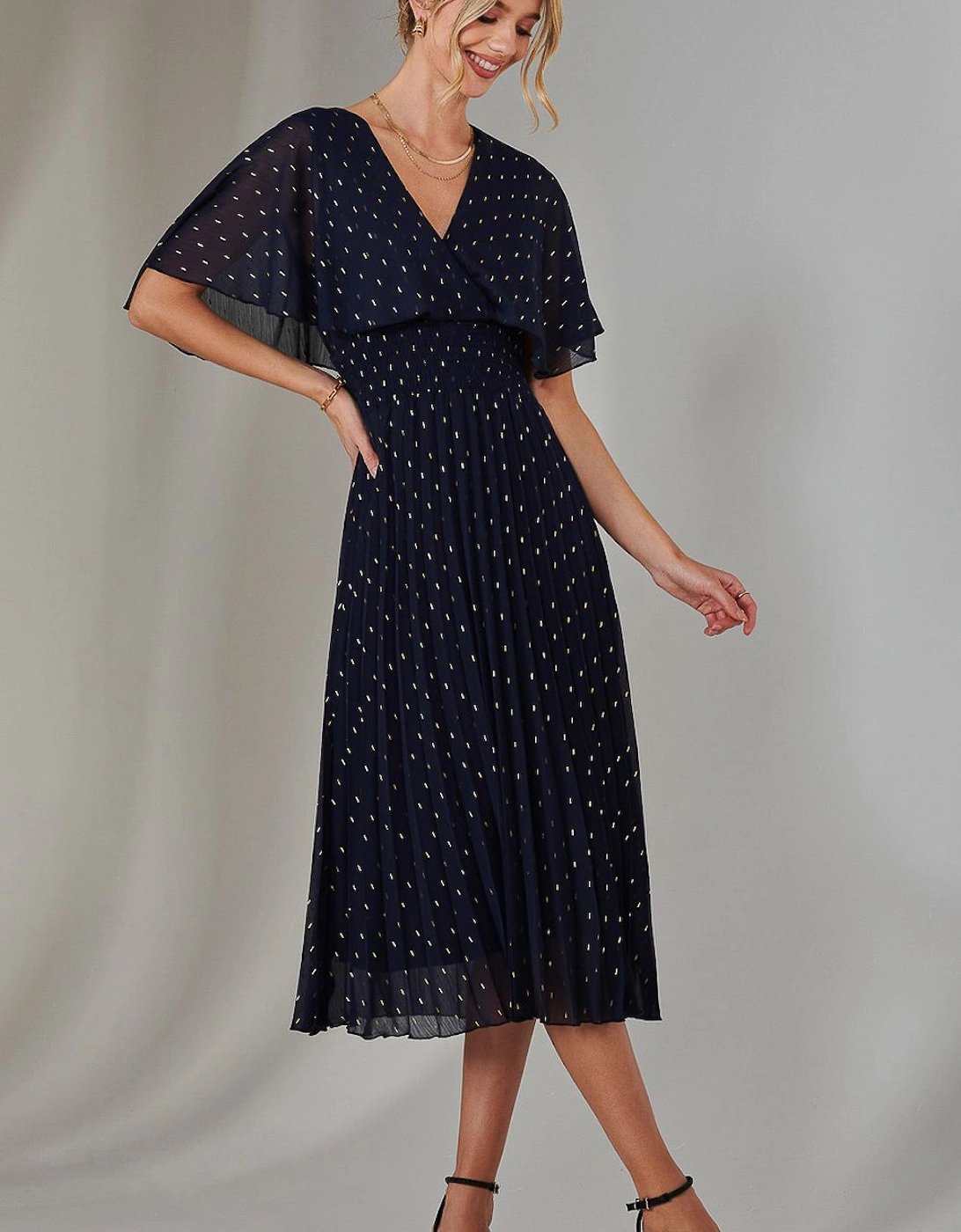 Metallic Spot Chiffon Pleated Dress, 2 of 1
