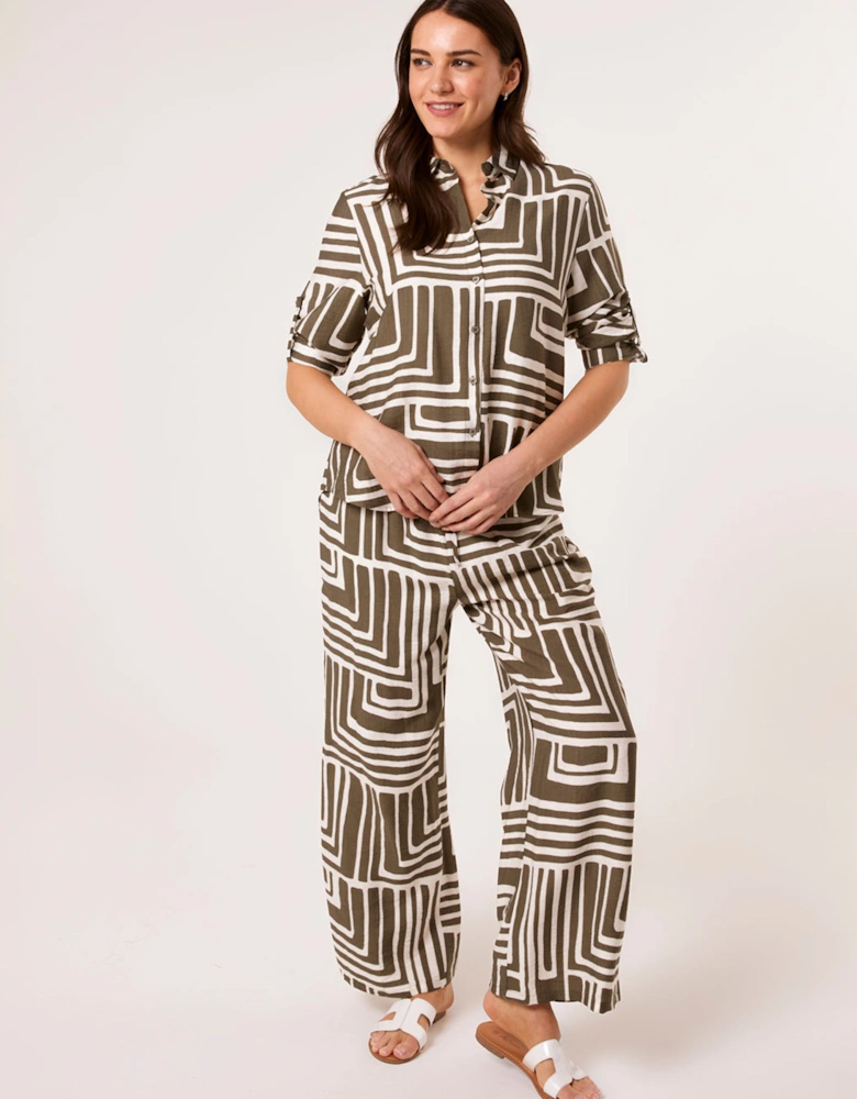 Khaki Geometric Print Two Piece Set