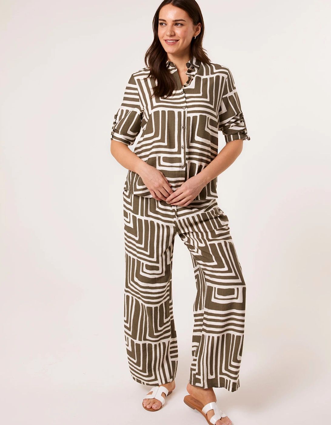 Khaki Geometric Print Two Piece Set, 2 of 1