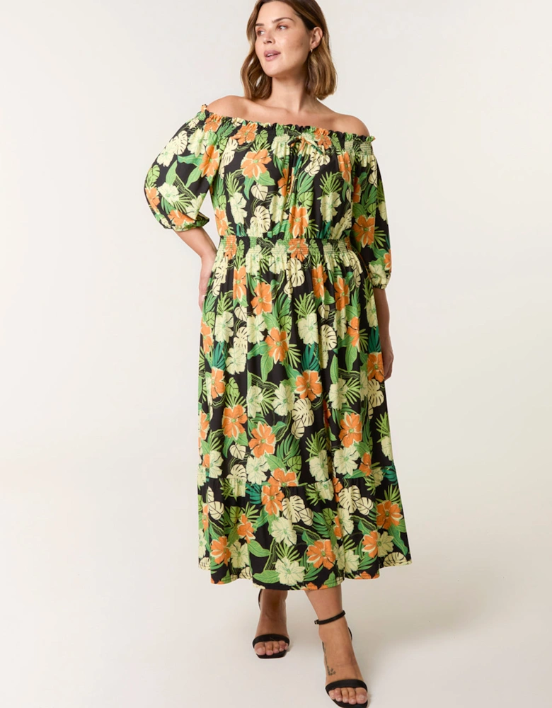 Black Curve Bardot Elasticated Midi Dress