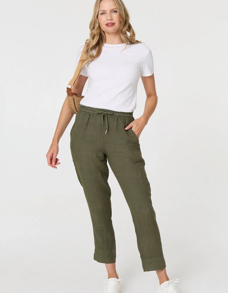 Tie Front High Waist Slim Leg Trousers
