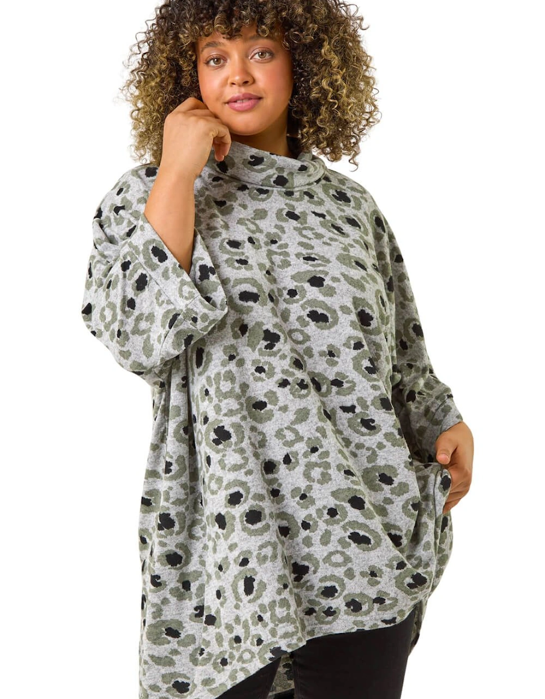 Curve Animal Print Roll Neck Top, 2 of 1