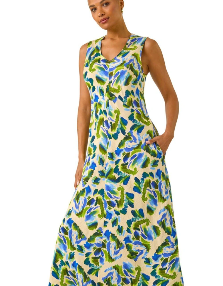 Abstract Print Sleeveless Midi Dress