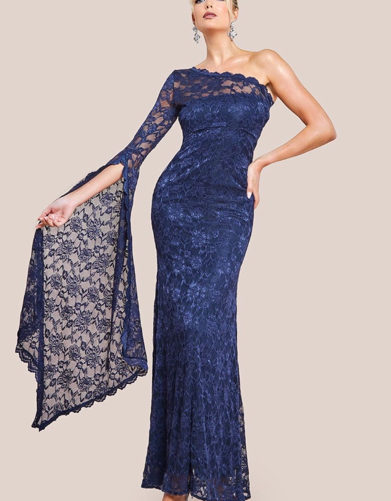 One Shoulder Scalloped Neck Maxi Dress