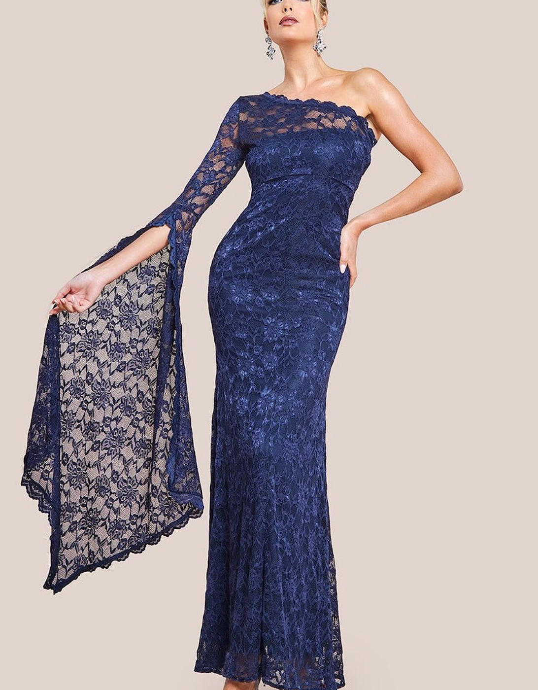 One Shoulder Scalloped Neck Maxi Dress, 2 of 1