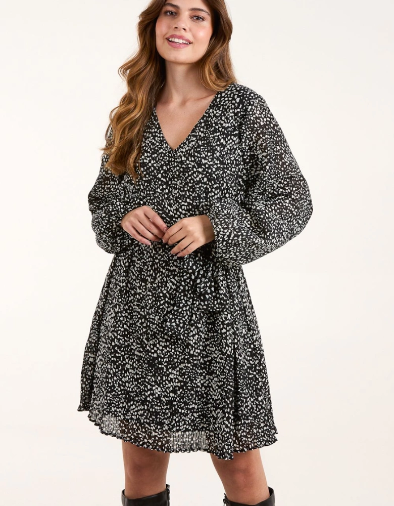 Pleated Mini Dress With Belt