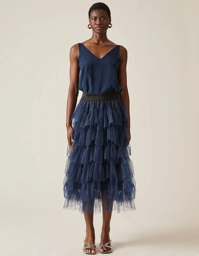 Organza Ruffle Navy Skirt