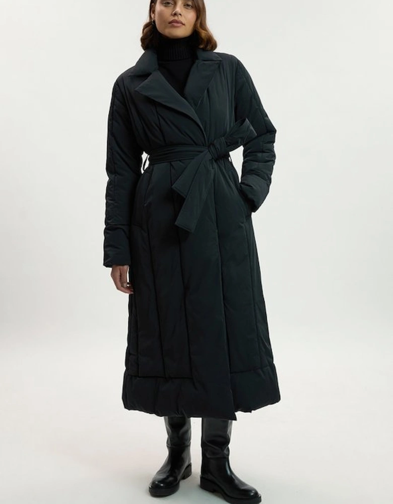 Petite Clean Padded Belted Midi Coat