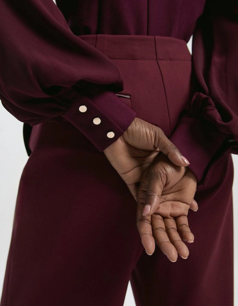 Petite Ponte And Georgette Mix Balloon Sleeve Cut Out Detail Top