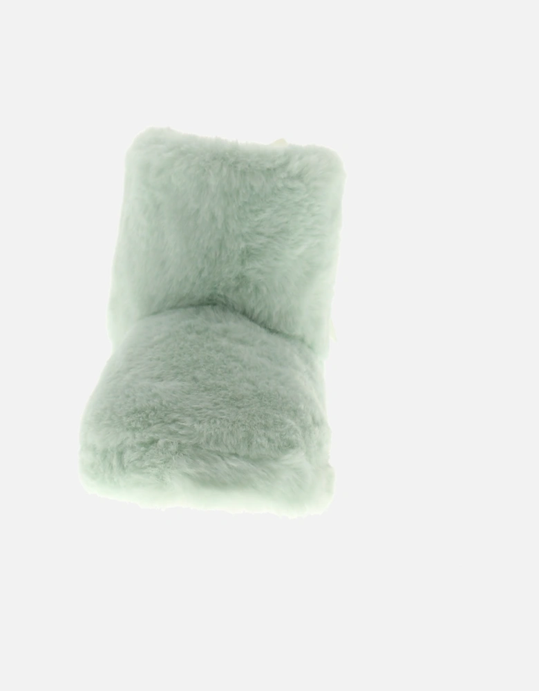 Girls Slippers Charlotte Bootee Faux Fur Bow Green UK Size