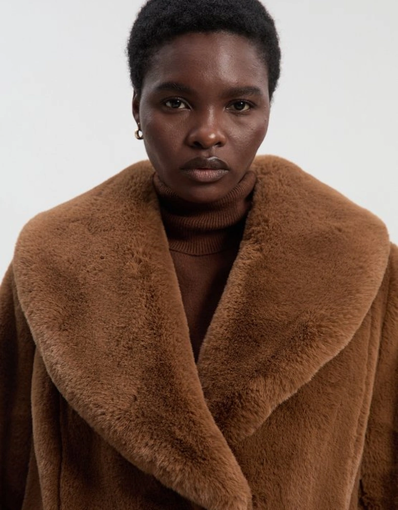 Petite Faux Fur Buttoned Midi Coat