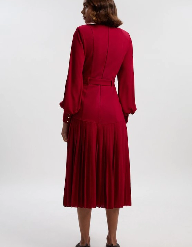 Petite Ponte And Georgette Mix Balloon Sleeve Cut Out Detail Pleated Maxi Dress