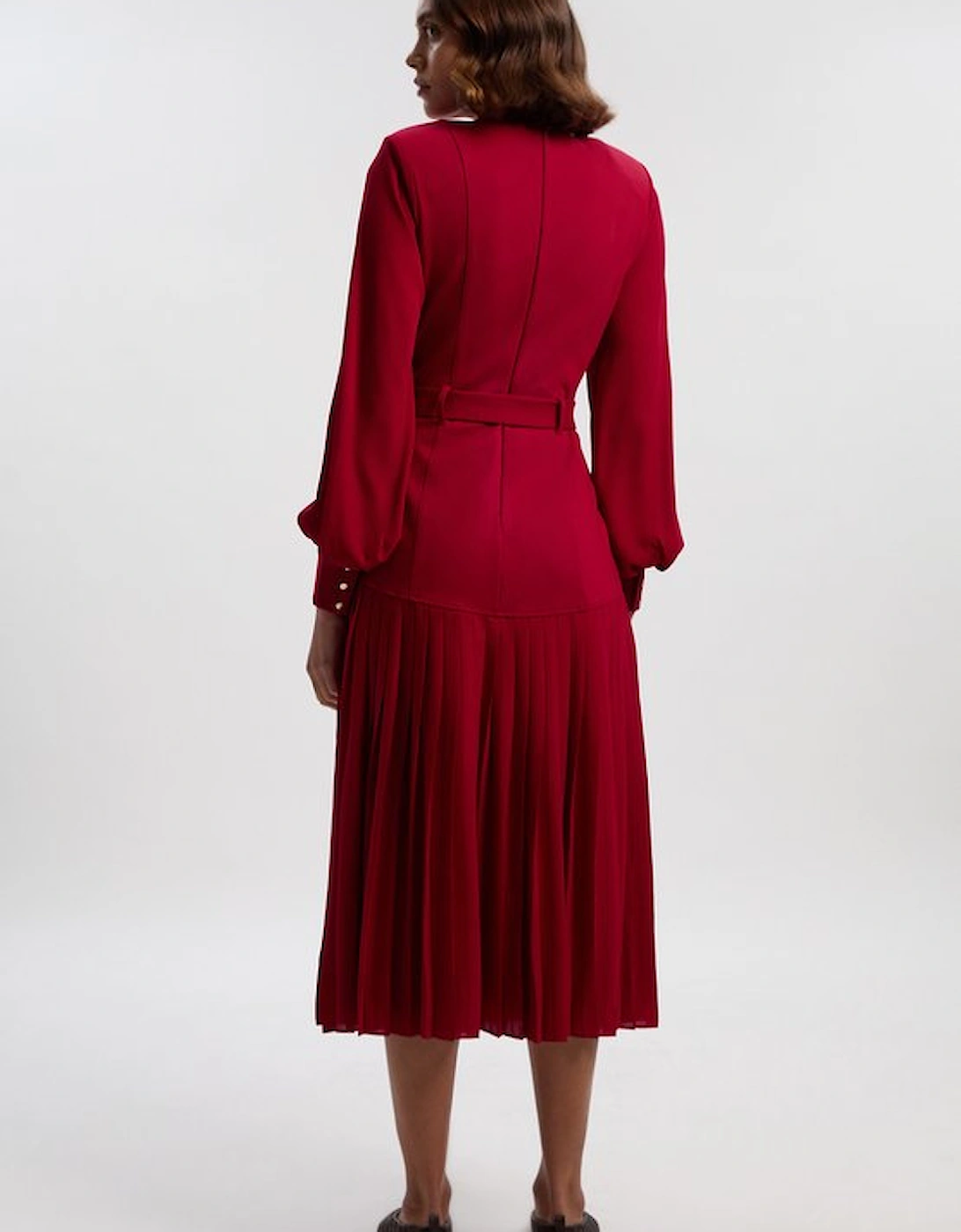 Petite Ponte And Georgette Mix Balloon Sleeve Cut Out Detail Pleated Maxi Dress