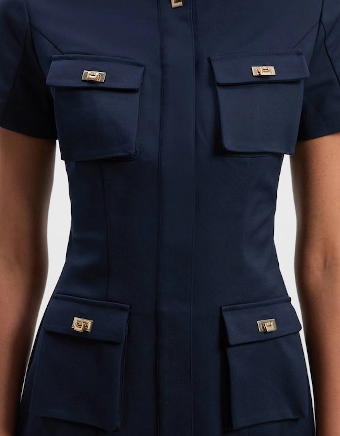 Petite Techno Short Sleeve Hardware Detail Woven Midi Dress