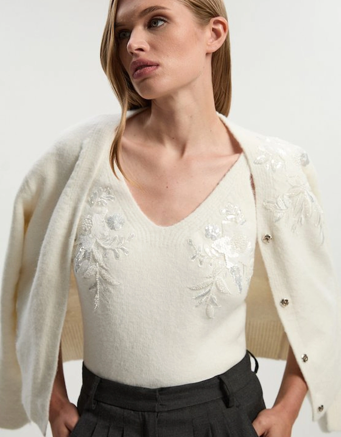 Archive Floral Embellished Cosy Wool Blend Camisole Top, 2 of 1