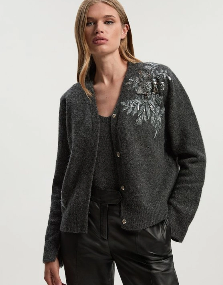 Archive Floral Embellished Cosy Wool Blend Cardigan