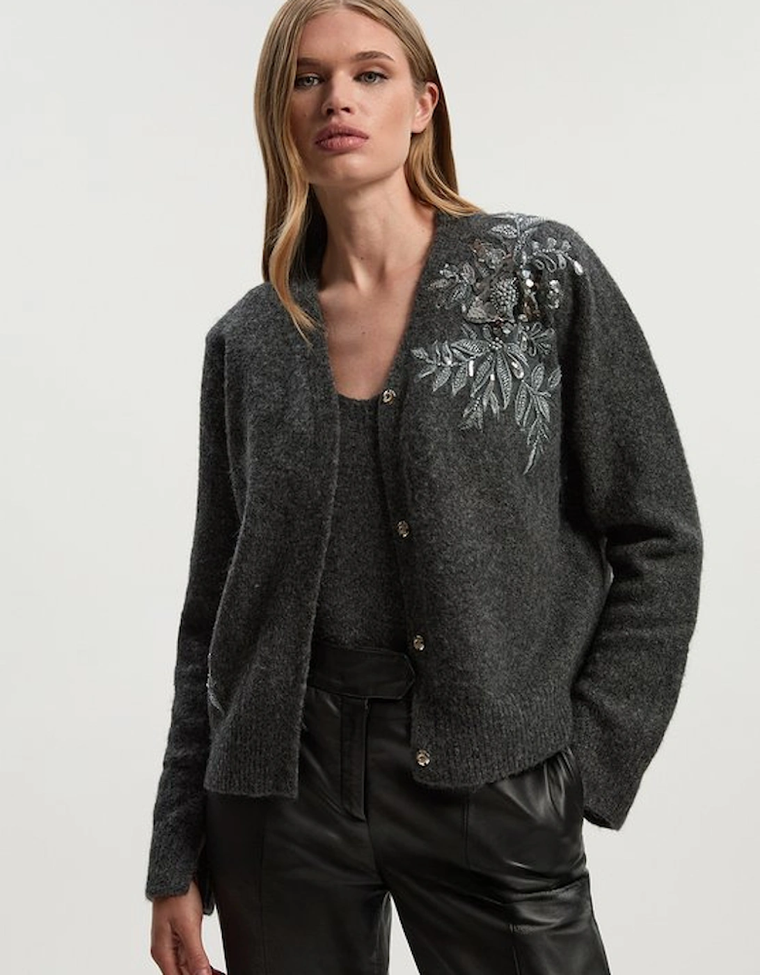 Archive Floral Embellished Cosy Wool Blend Cardigan, 2 of 1
