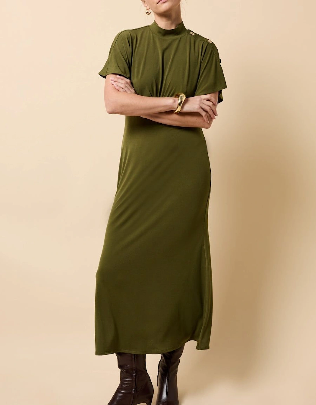 Khaki Button Detail Midaxi Dress, 2 of 1