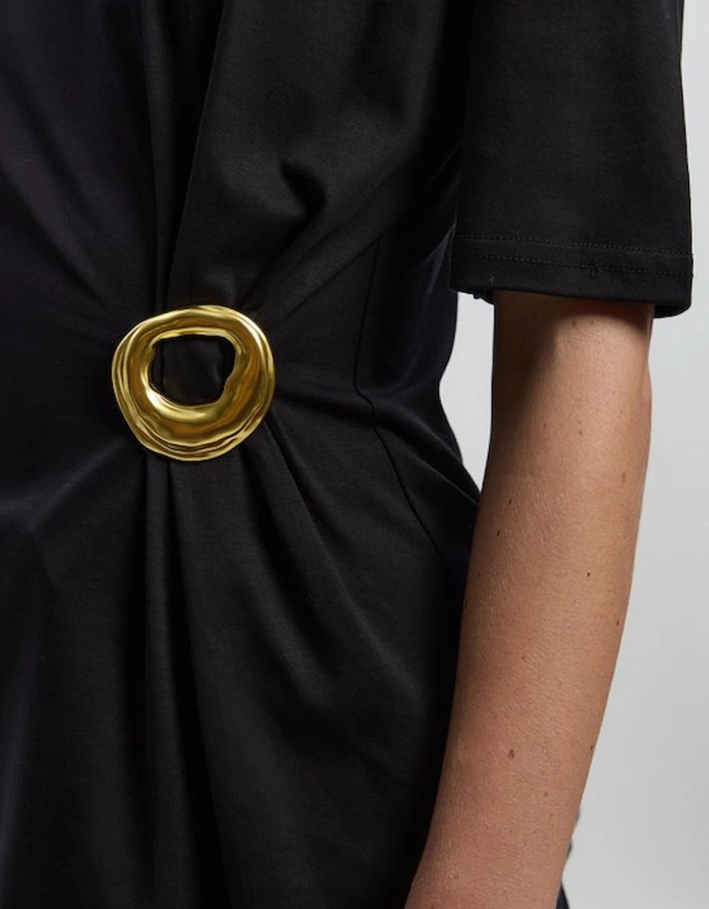 Cotton Crew Neck Trim Detail Short Sleeve T-Shirt