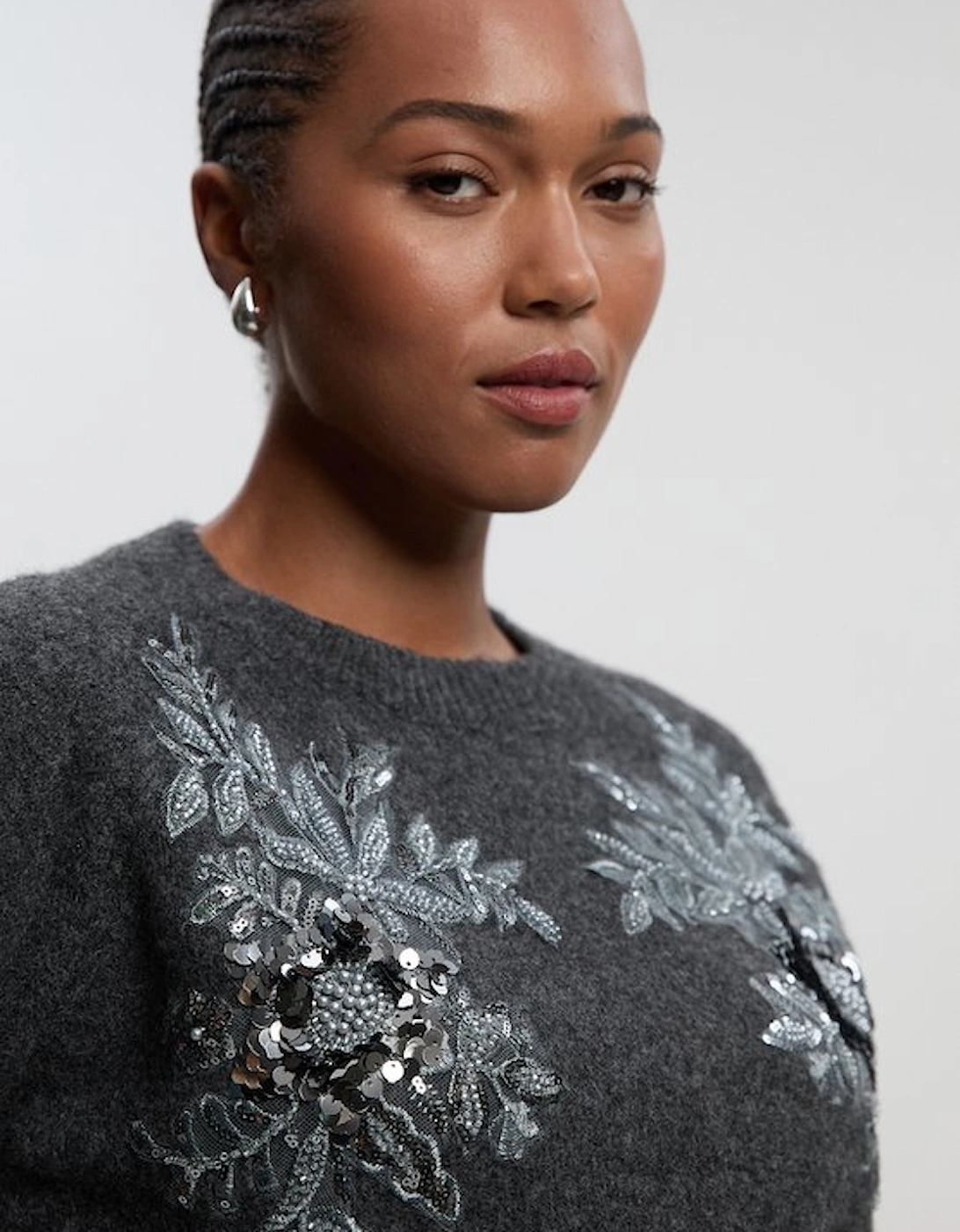 Plus Size Archive Floral Embellished Cosy Wool Blend Top