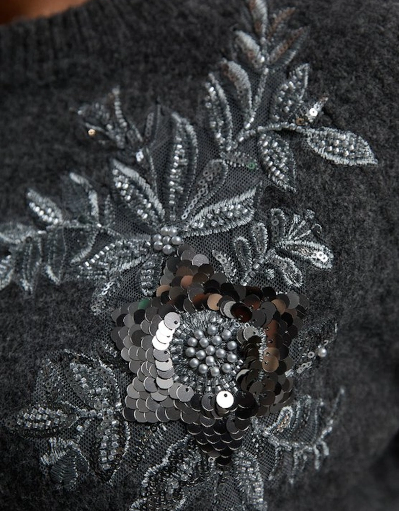 Plus Size Archive Floral Embellished Cosy Wool Blend Top