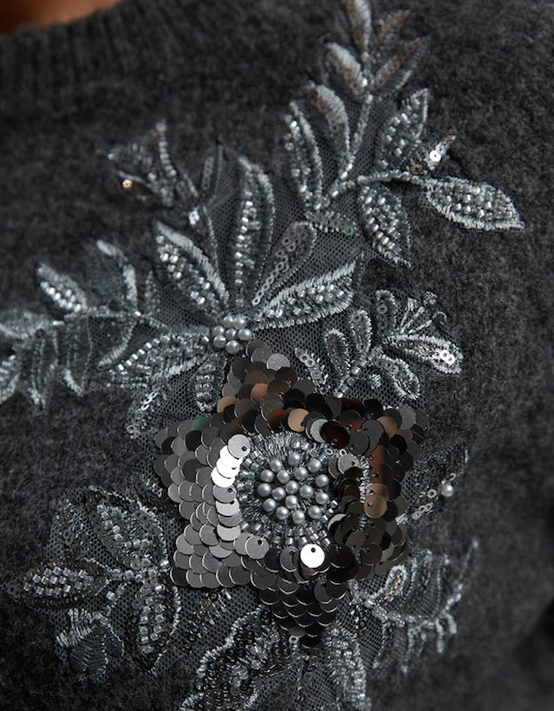 Plus Size Archive Floral Embellished Cosy Wool Blend Top