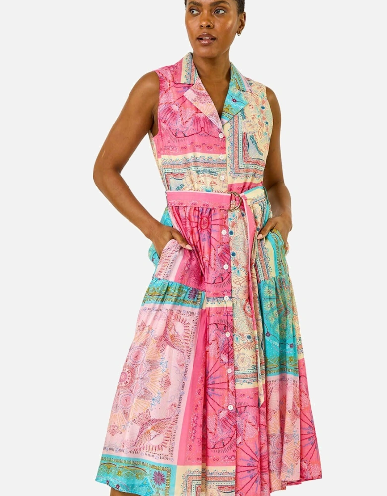 Patchwork Belted Shirt Dress