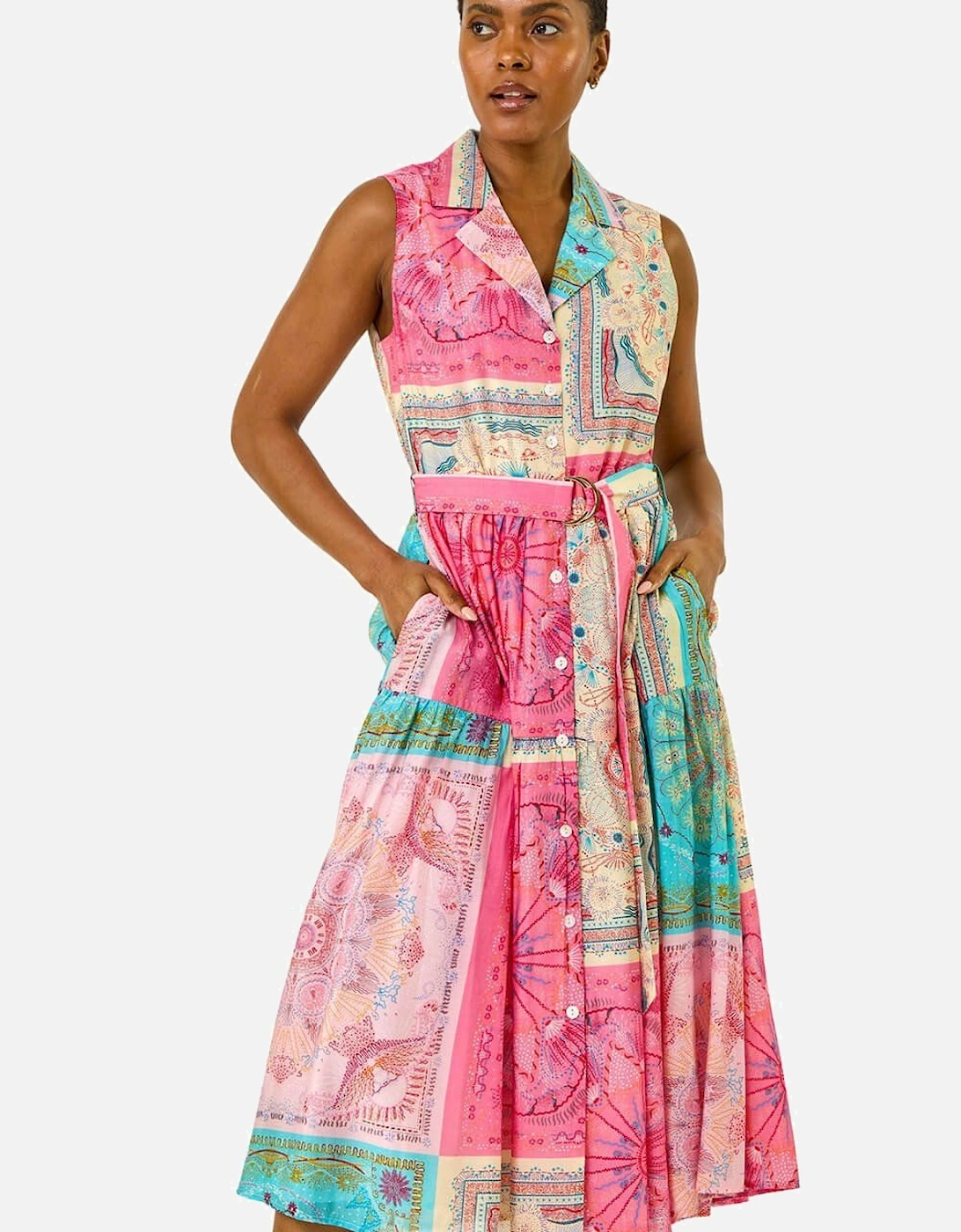 Patchwork Belted Shirt Dress, 2 of 1