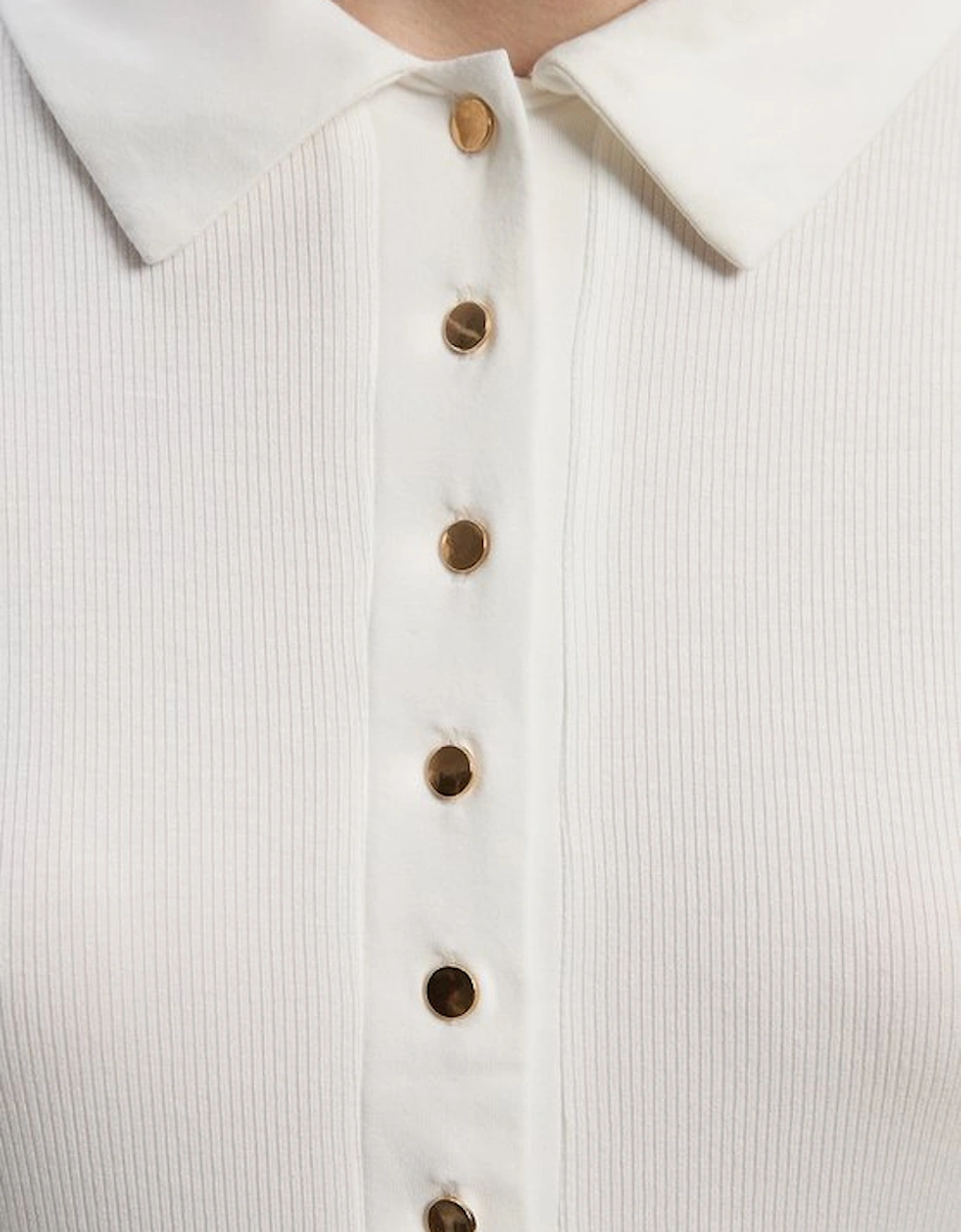 Viscose Rib Jersey Long Sleeve Collared Button Top