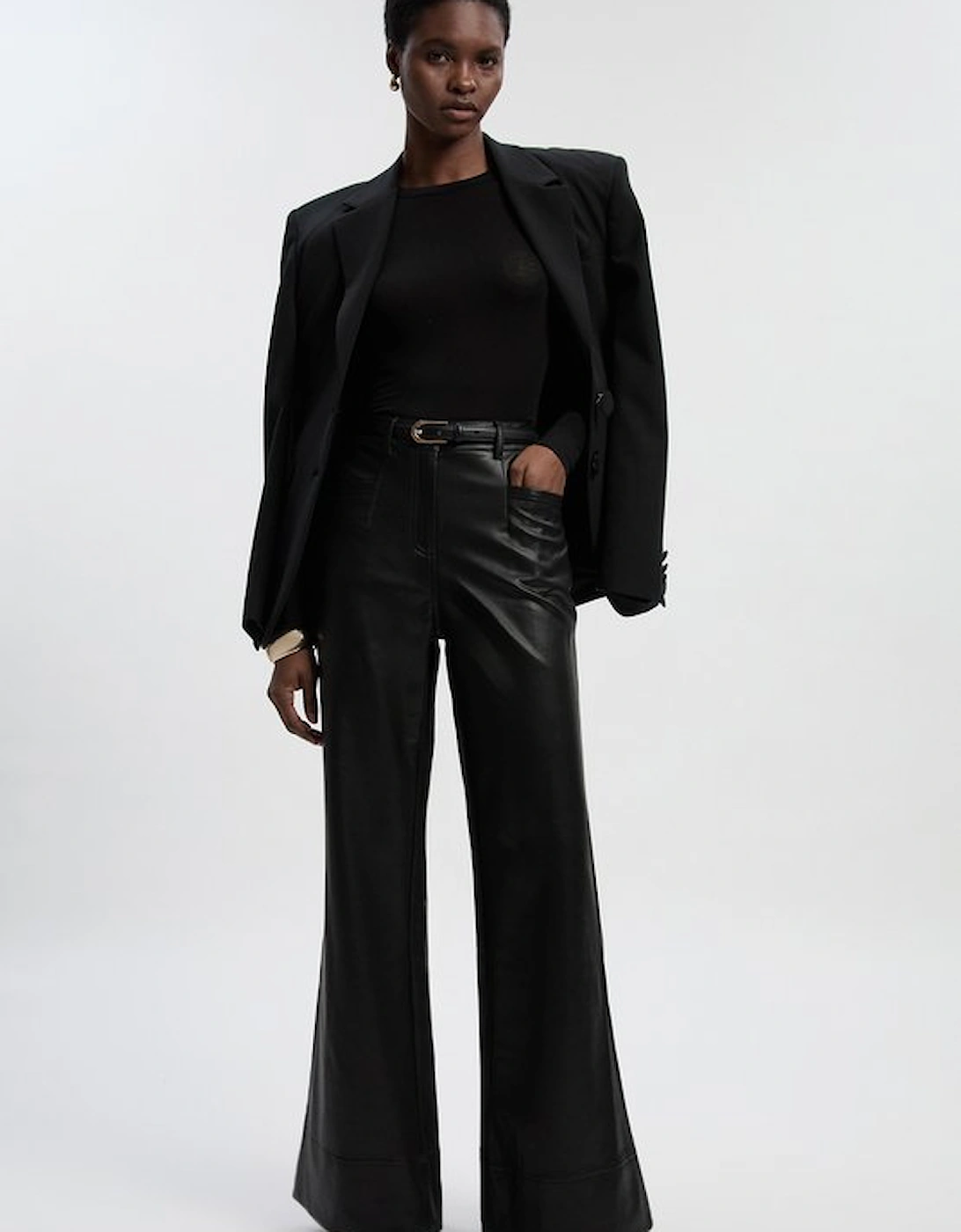Petite Faux Leather Tailored Kickflare Trouser, 2 of 1