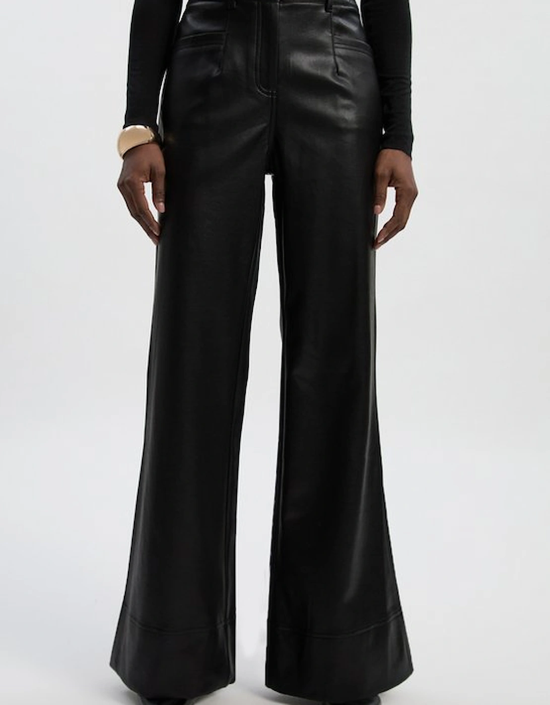 Petite Faux Leather Tailored Kickflare Trouser