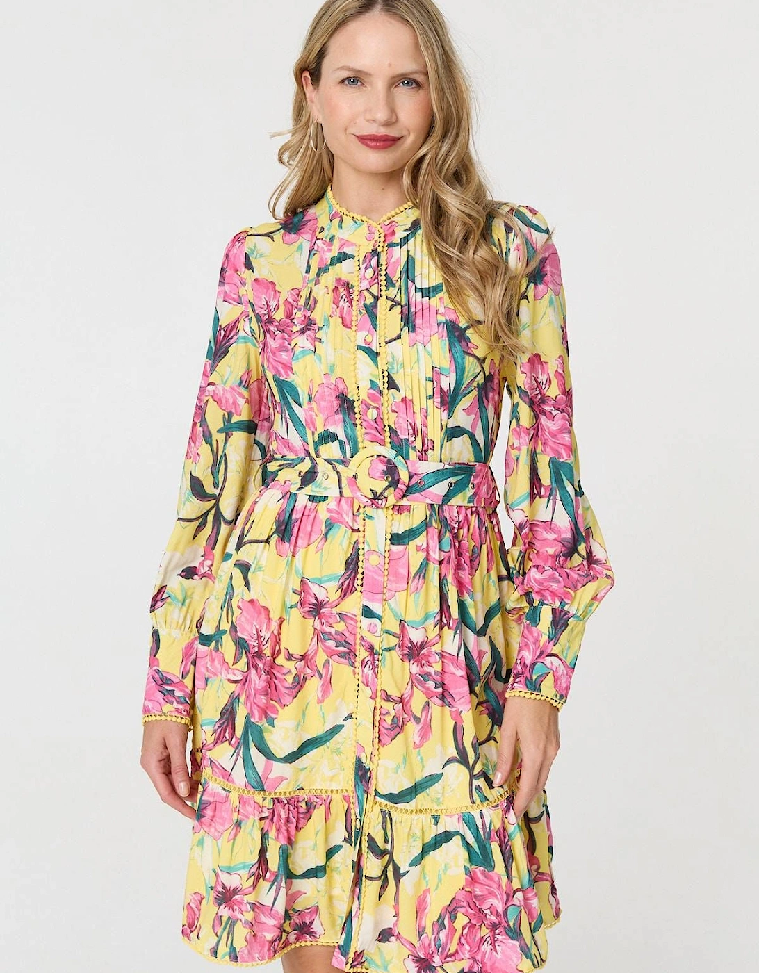 Floral High Neck Long Sleeve Short Dress, 2 of 1