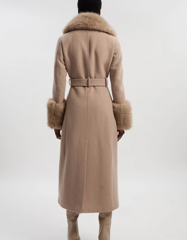 Petite Wool Blend Detachable Faux Fur Belted Coat