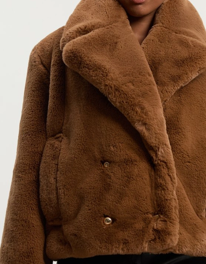 Plus Size Faux Fur Buttoned Short Coat