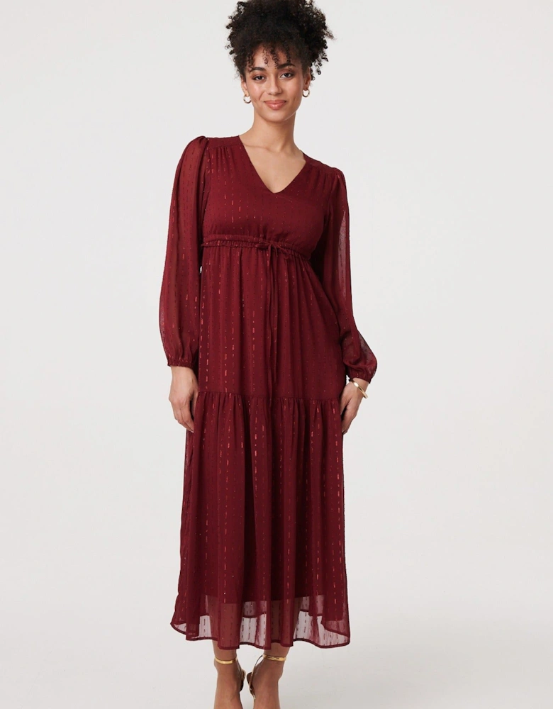 Sparkly Semi Sheer Long Sleeve Midi Dress
