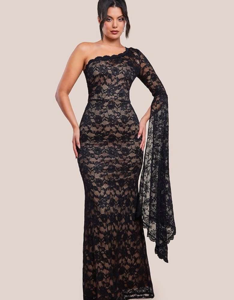One Shoulder Scalloped Neck Maxi Dress