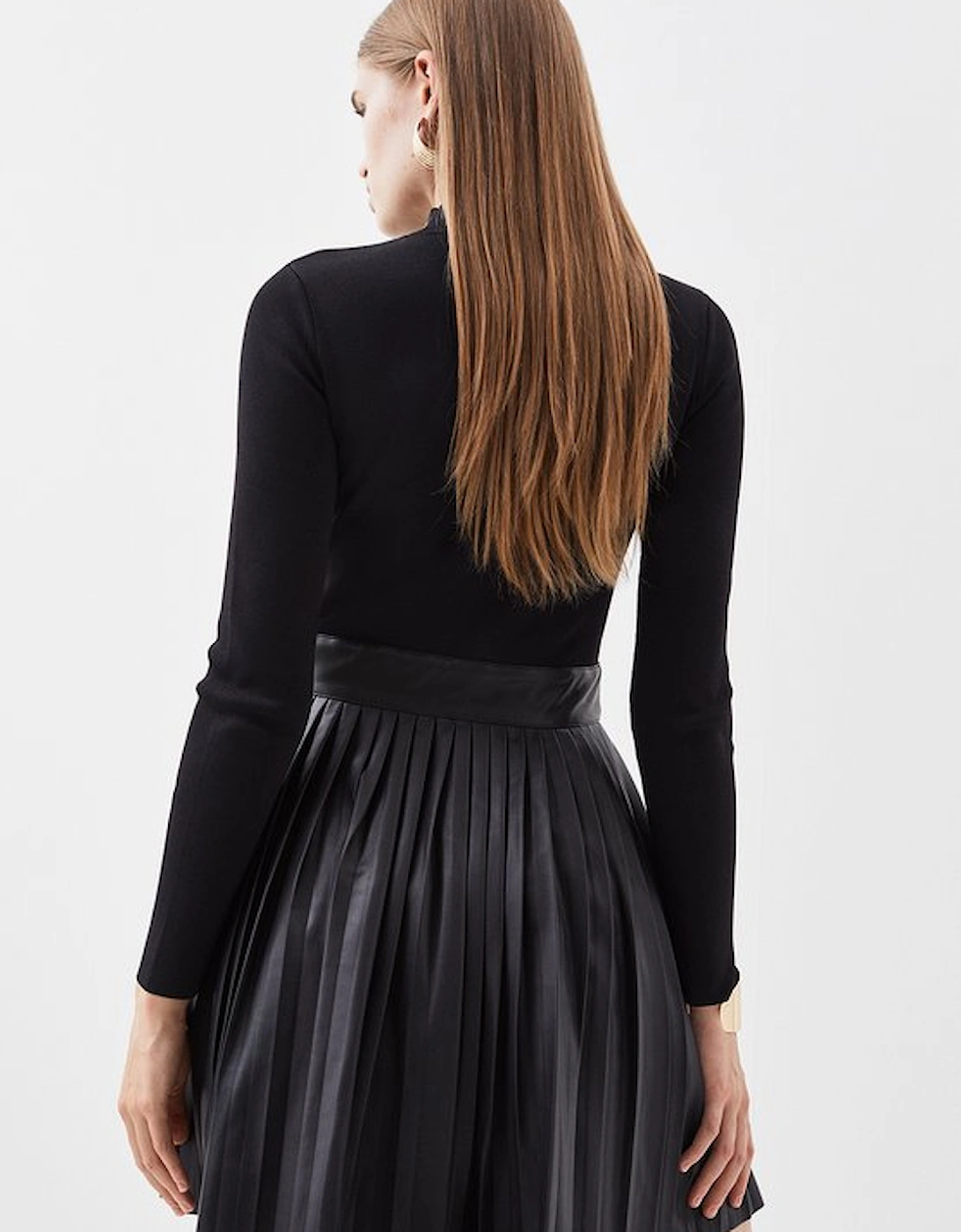 Tall Knitted Skater Dress With Pu Detailing