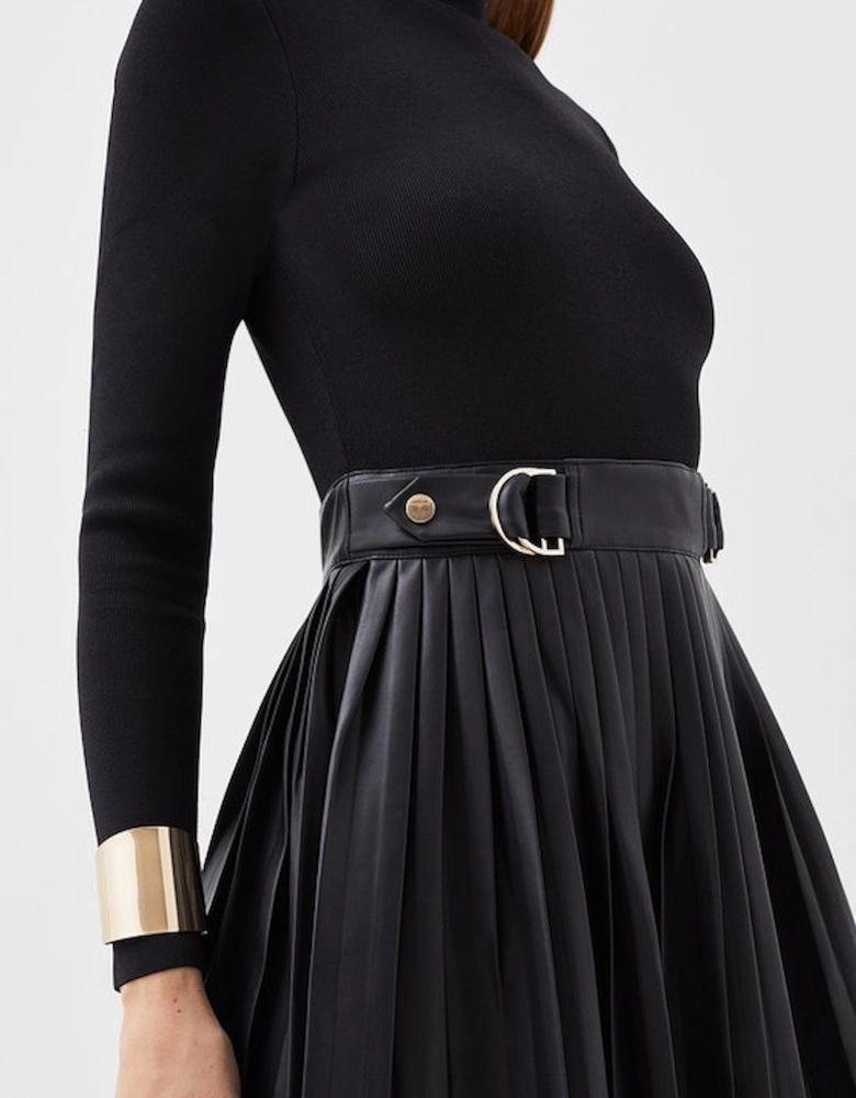 Tall Knitted Skater Dress With Pu Detailing