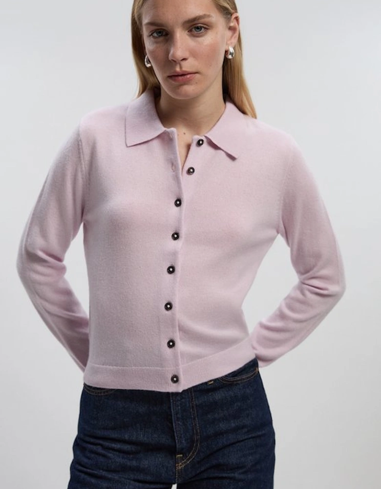 Cashmere Wool Blend Knit Collar Cardigan