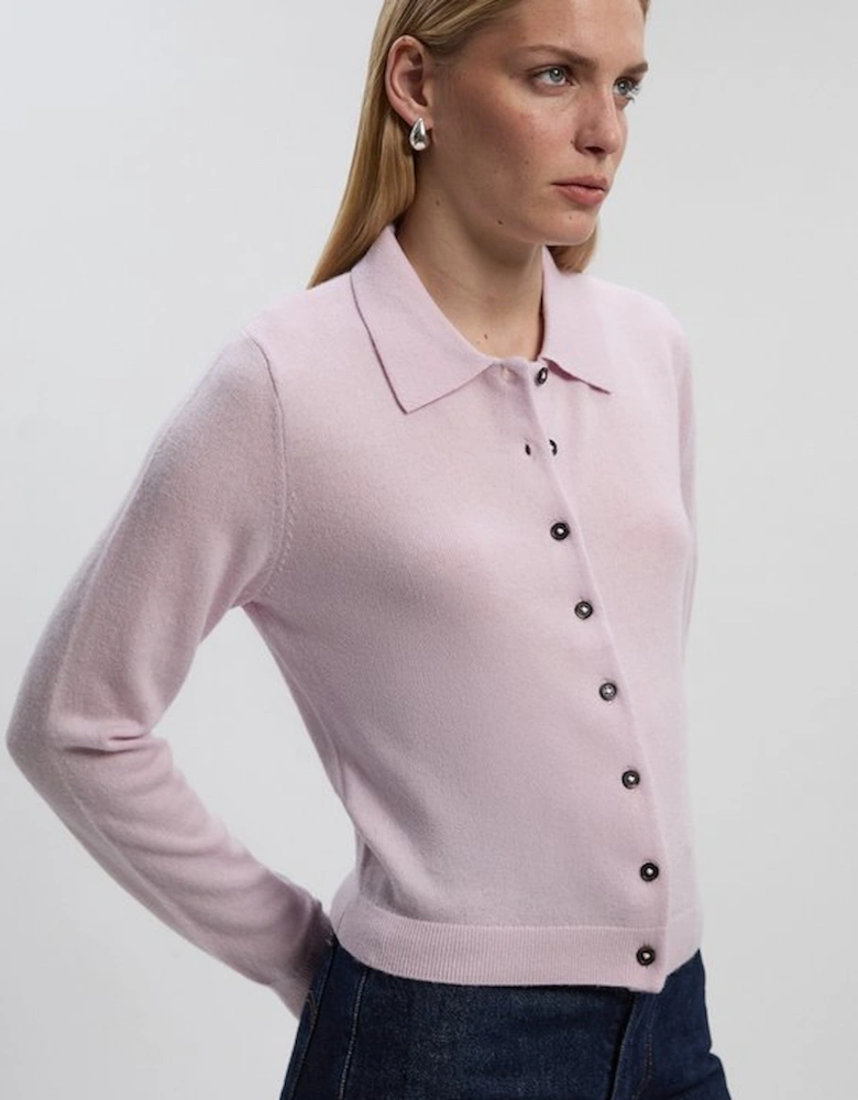 Cashmere Wool Blend Knit Collar Cardigan