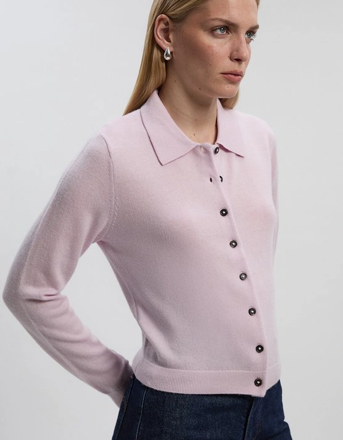 Cashmere Wool Blend Knit Collar Cardigan