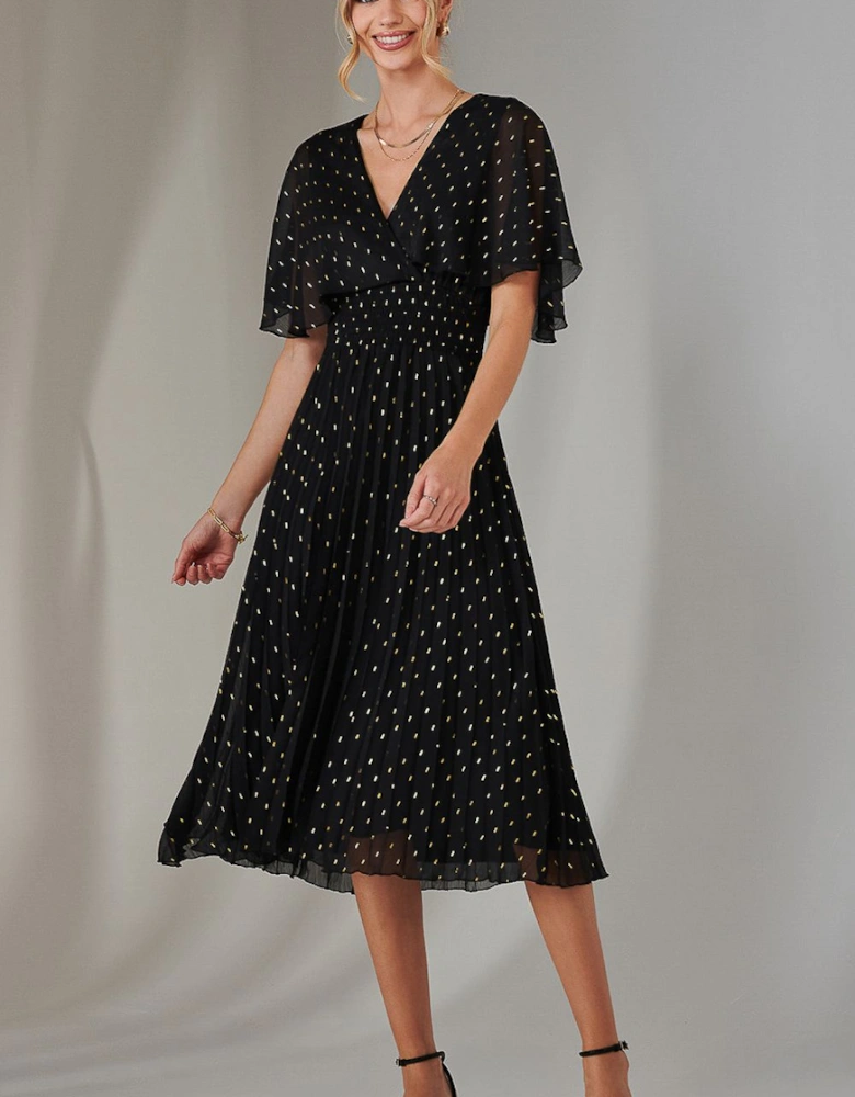 Metallic Spot Chiffon Pleated Dress