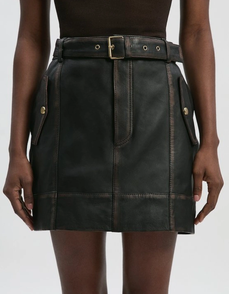 Leather Washed Belted Mini Skirt