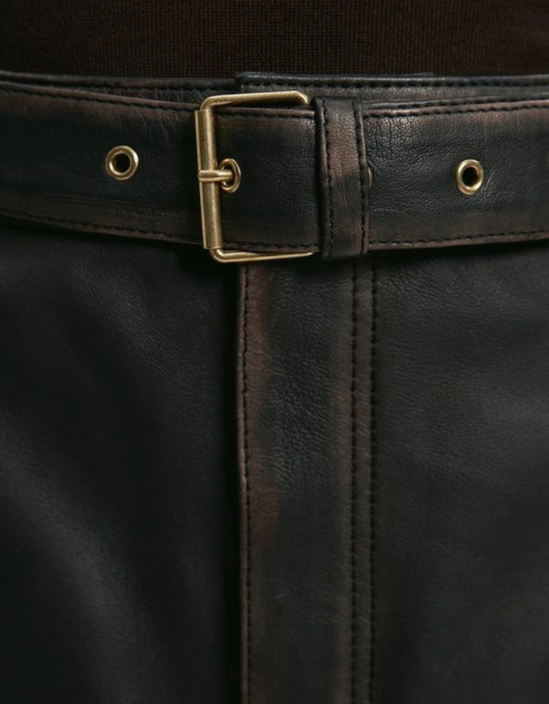 Leather Washed Belted Mini Skirt