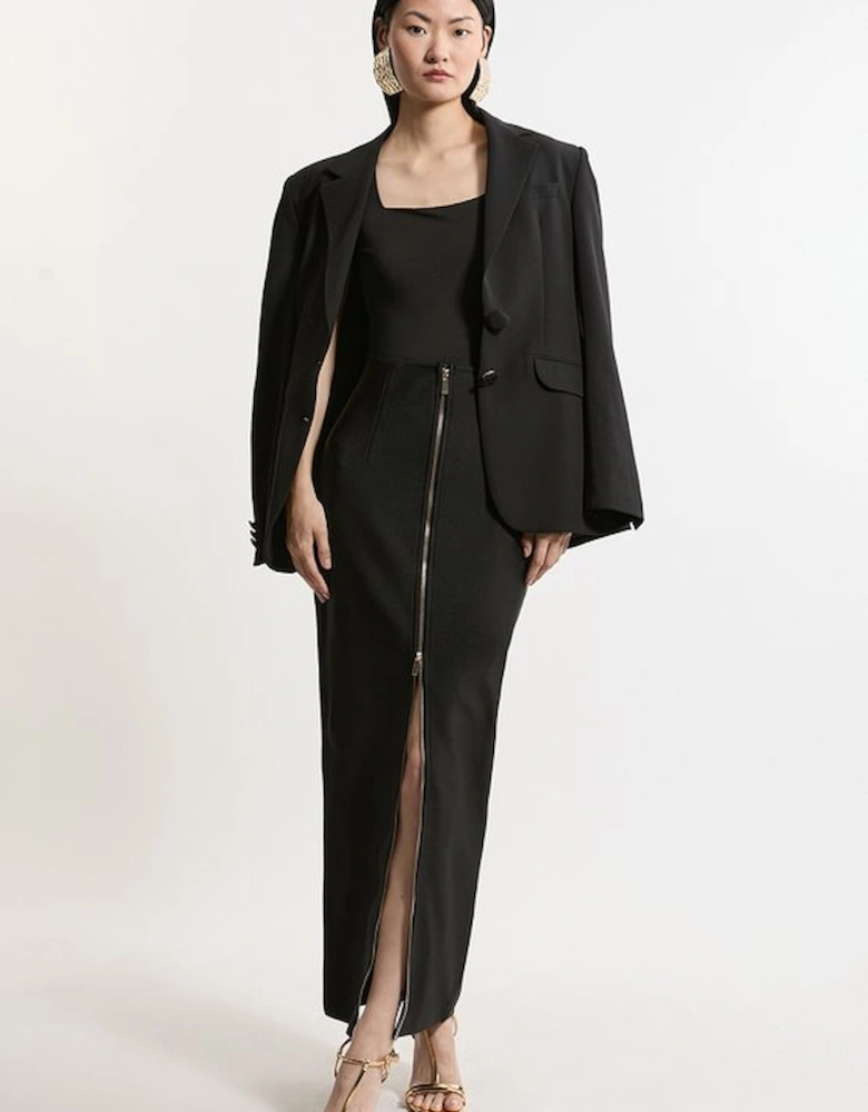 Petite Figure Form Bandage Knit High Waisted Zip Detail Maxi Skirt