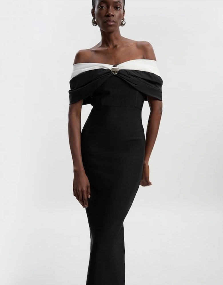 Petite Knitted Skater Dress With Pu Detailing