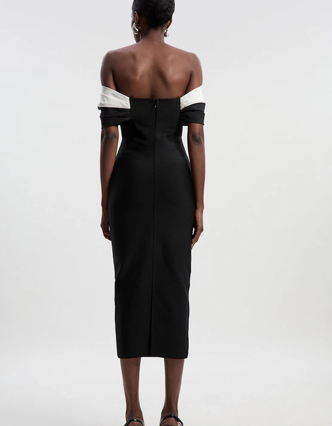 Petite Knitted Skater Dress With Pu Detailing