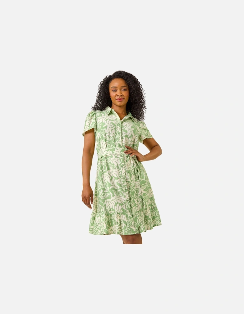 Petite Leaf Print Shirt Dress